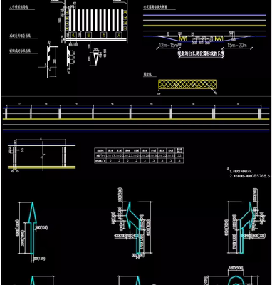 道路标线地面交通标志广告牌箭头导向减速斑马线让行线CAD平面图