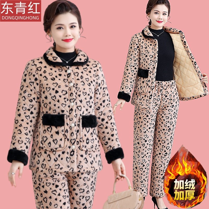 冬季加绒妈妈棉衣套装新款保暖中老年女装棉袄两件套加厚棉服棉裤,女装/女士精品,时尚套装,淘宝优惠券,粉丝福利购,淘宝优惠卷