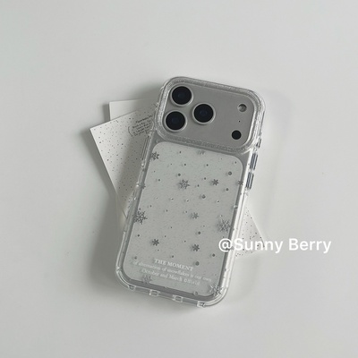 向日的浆果ins小众韩系冬季氛围感银色闪片雪花透闪简约适用苹果17pro手机壳iphone16promax/14/15保护套防摔