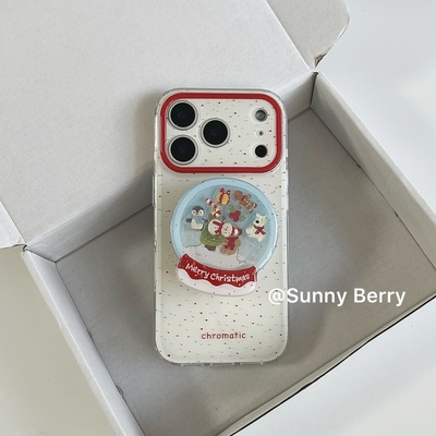向日的浆果ins韩系小众红色泼墨公仔圣诞水晶球磁吸支架适用苹果17pro手机壳iphone16promax/14/15保护套防摔