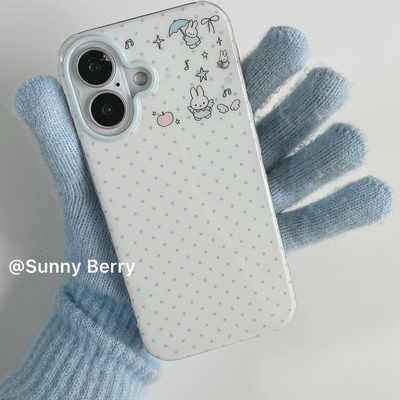 向日的浆果ins韩系小众清新少女古早风蓝色波点翅膀兔子适用苹果17pro手机壳iphone16promax/14/15保护套防摔