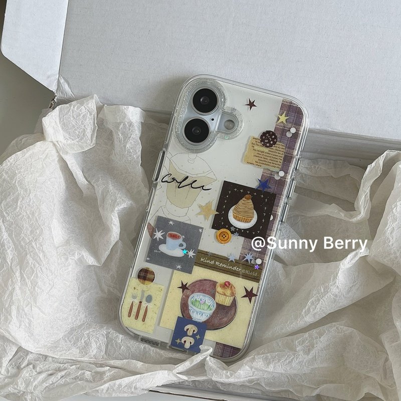 向日的浆果ins日韩小众可爱古早手账拼贴茶点手绘风插画适用苹果1