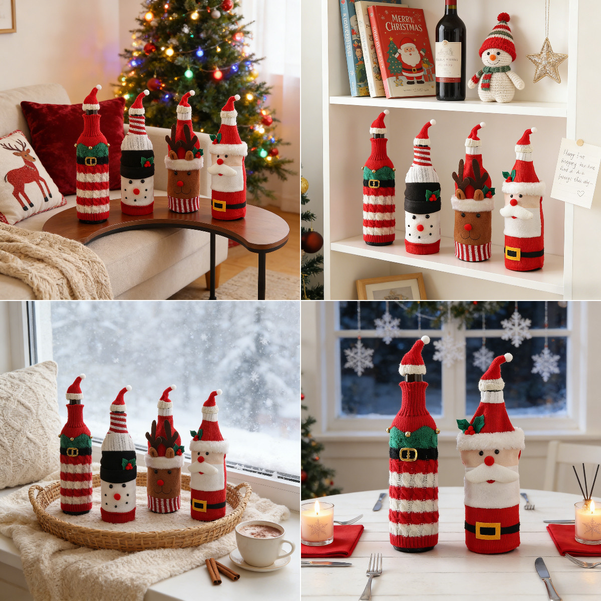 圣诞节老人针织红酒瓶保护套餐桌面摆件室内主题氛围场景布置装饰,家居饰品,装饰摆件,淘宝优惠券,粉丝福利购,淘宝优惠卷