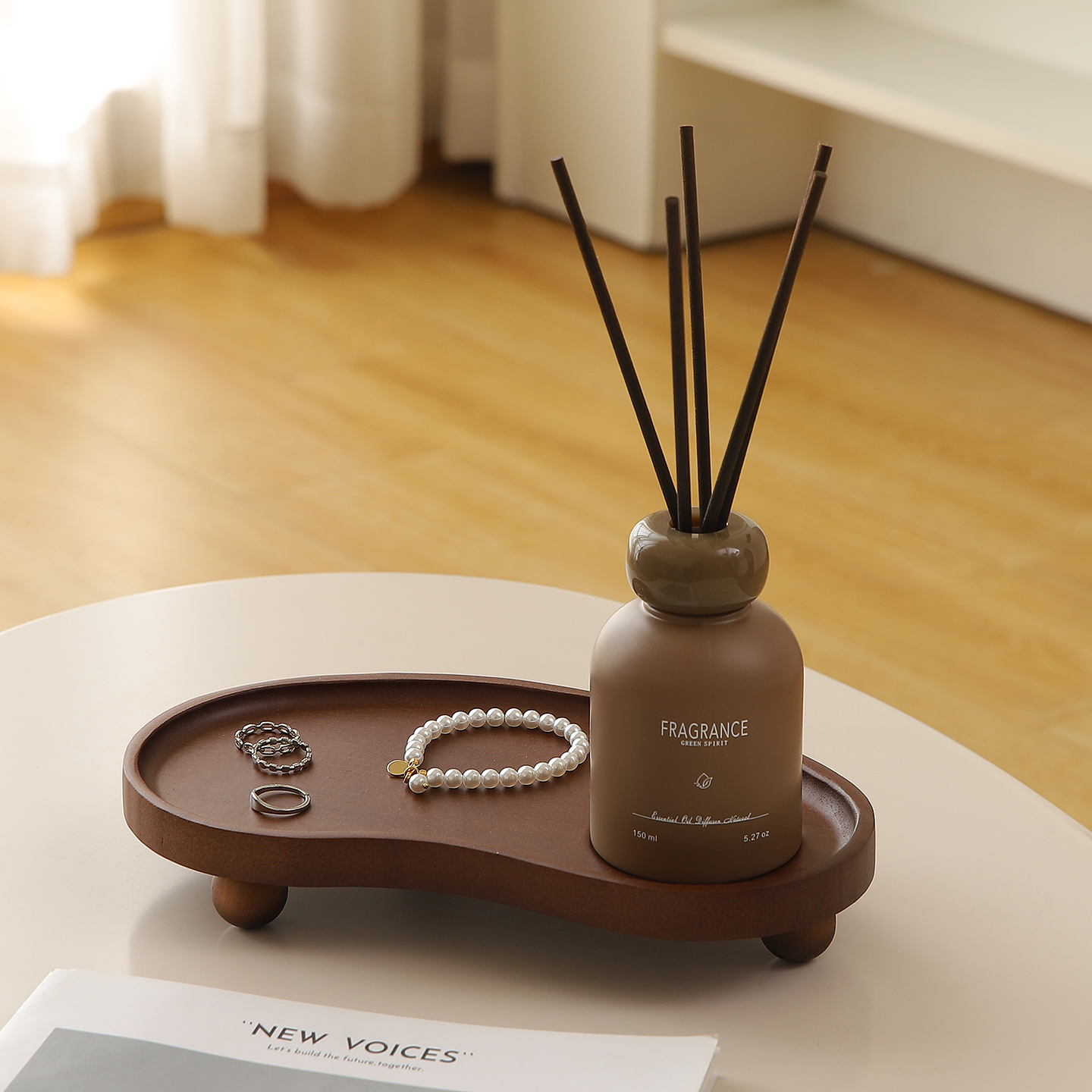 复古实木首饰盘香水置物架香薰托盘中古风梳妆台摆件玄关钥匙收纳