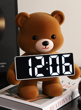 轻奢小熊时钟摆件客厅家居玄关电视柜意式极简小众高级感软装饰品