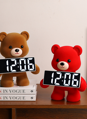 轻奢小熊时钟摆件客厅家居玄关电视柜意式极简小众高级感软装饰品