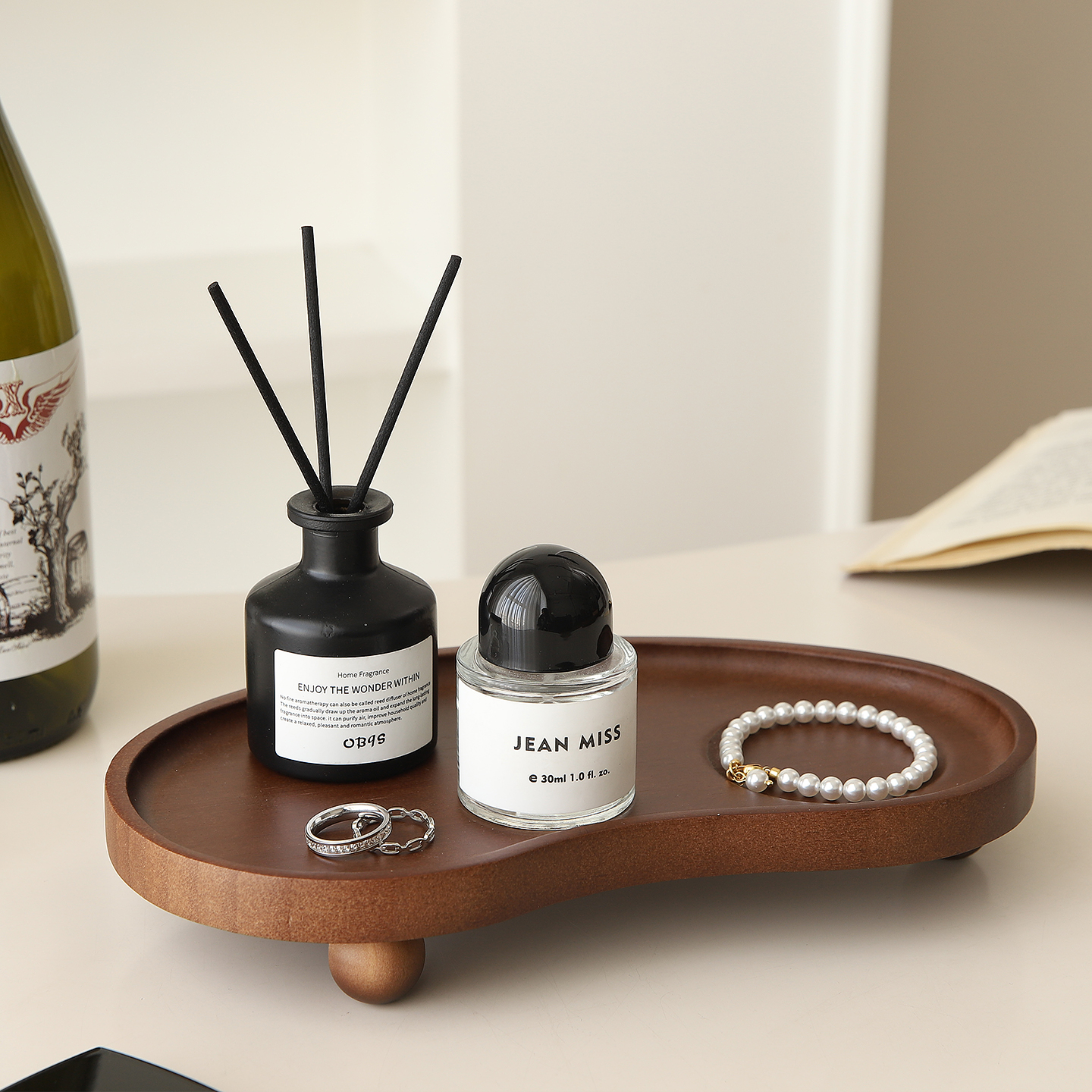 复古相思木香水香薰中古托盘摆件高级感小众首饰品展示盘拍摄道具
