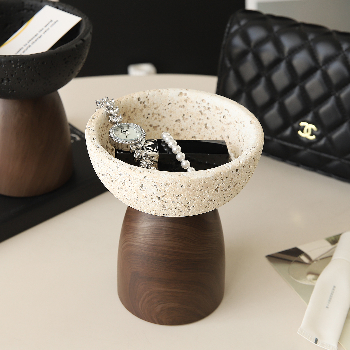 侘寂风蜡烛台香薰托盘氛围感桌面小摆件高级感小众首饰收纳置物盘