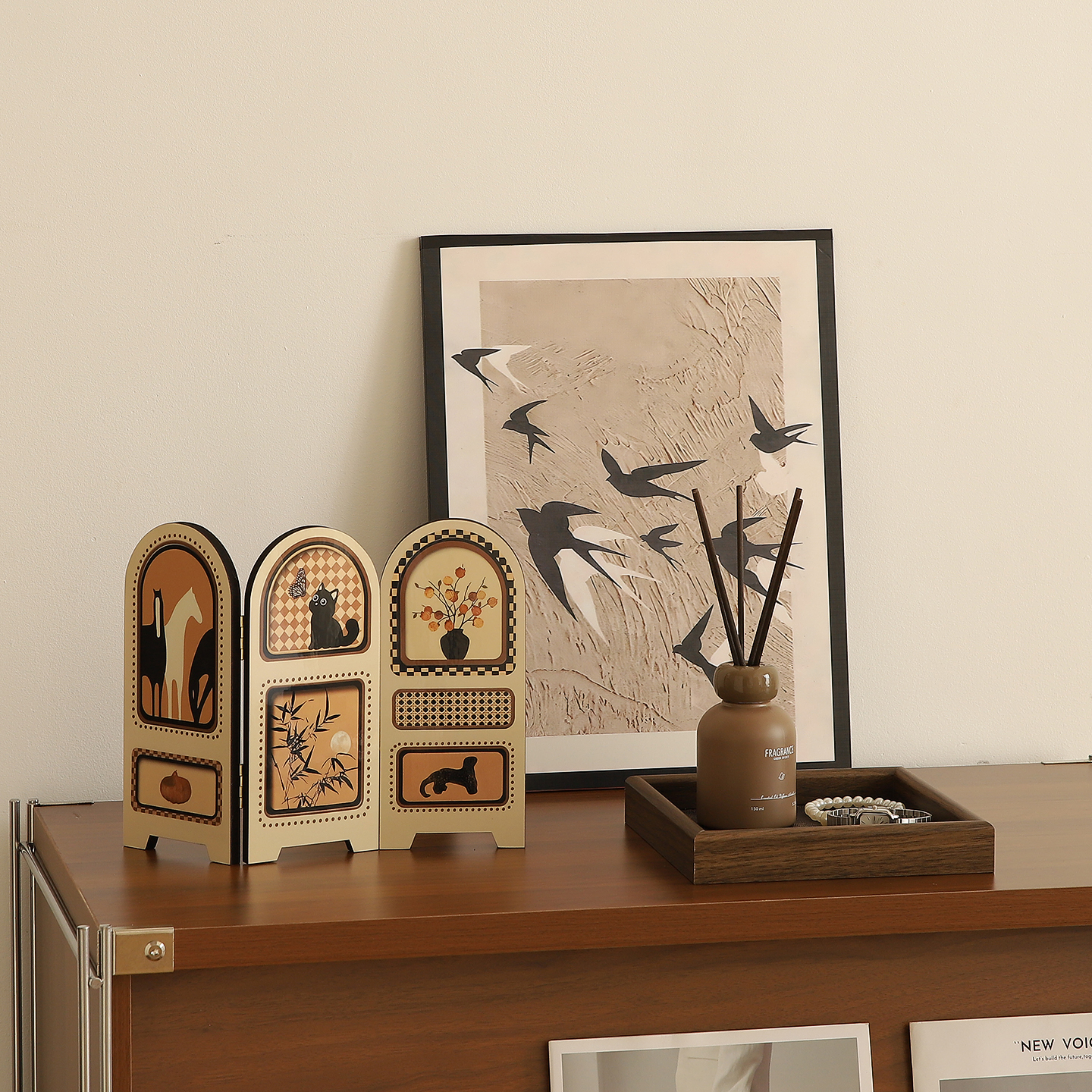 中古桌面小屏风摆件高级感小众电视柜装饰轻奢高档客厅氛围感好物