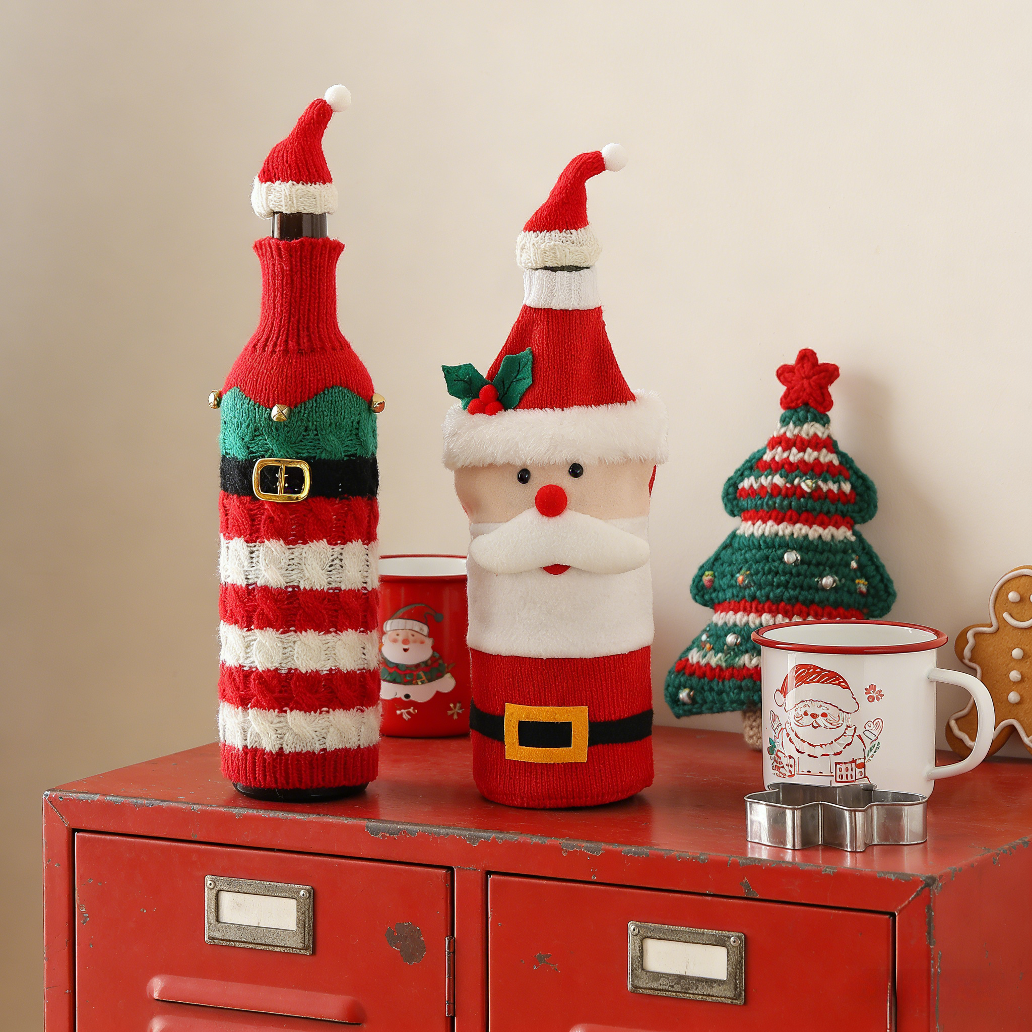 圣诞节针织红酒瓶保护套桌面摆件室内双旦氛围场景布置装饰品摆件,家居饰品,装饰摆件,淘宝优惠券,粉丝福利购,淘宝优惠卷