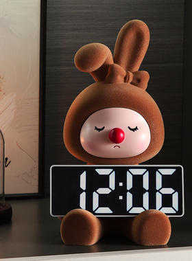 轻奢治愈系兔子时钟摆件入户玄关酒柜客厅家居好物办公桌面装饰品
