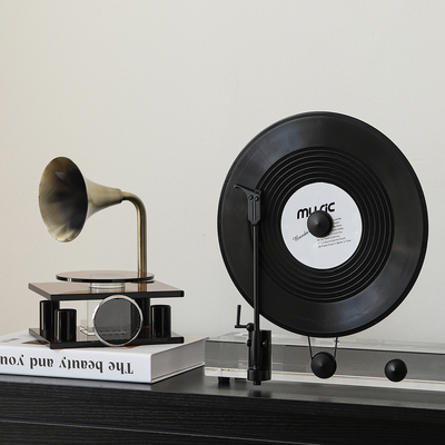 复古黑胶唱片留声机电视柜台面中古风家居装饰品摆件新家软装好物