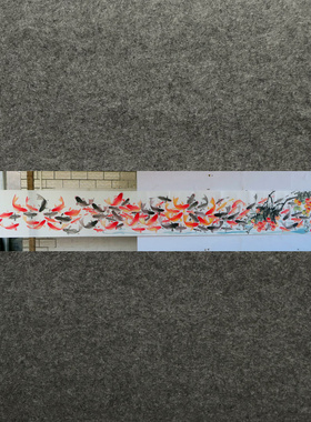 450X50厘米长卷装饰国画纯手绘挂画动物百鱼图连年有余AD2090612