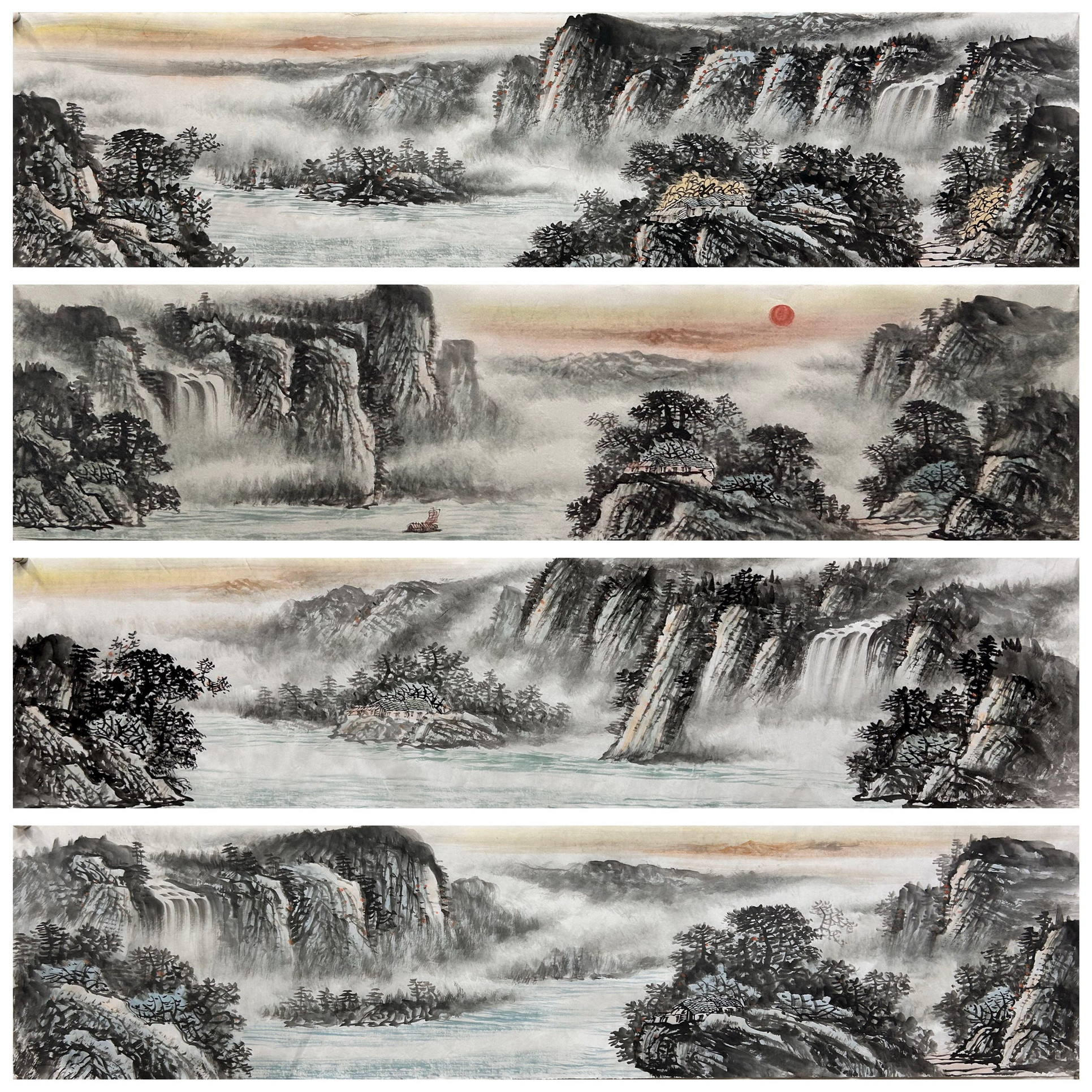 8墨锦轩装饰国画批发纯手绘四尺对开山水画源远流长AL5032701-10