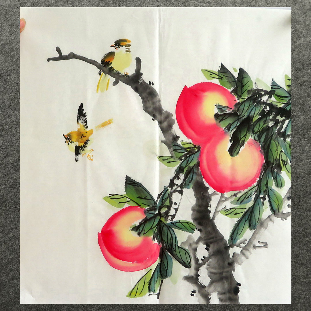 8墨锦轩特价装饰水果水墨国画芯未装裱纯手绘蔬菜三尺斗方寿桃11