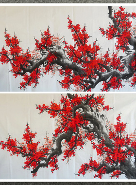 8墨锦轩横幅装饰国画手绘花鸟字画六尺梅花红梅报喜AN1020101-20