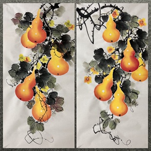 8墨锦轩竖幅黄艺风格 国画纯手绘三尺葫芦五福临门AW6020301