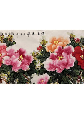 100X50厘米装饰国画花鸟画纯手绘三尺牡丹花开富贵AJ6030101-6