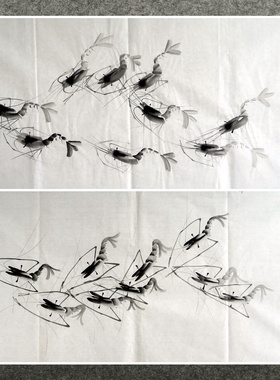 8墨锦轩100X50CM水墨装饰国画字画纯手绘三尺虾龙虾AD30501-27