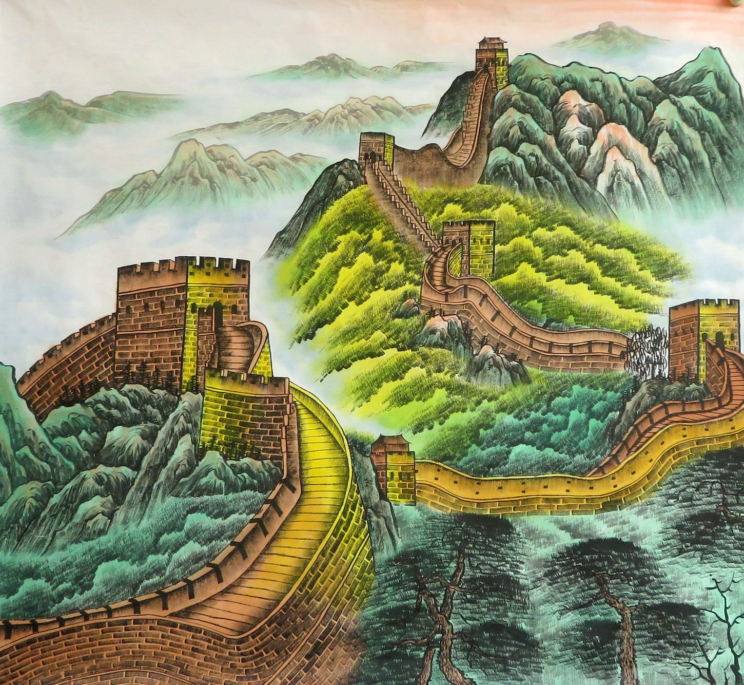 8墨锦轩办公会议国画山水画纯手绘六尺斗方长城雄风万里az1092501