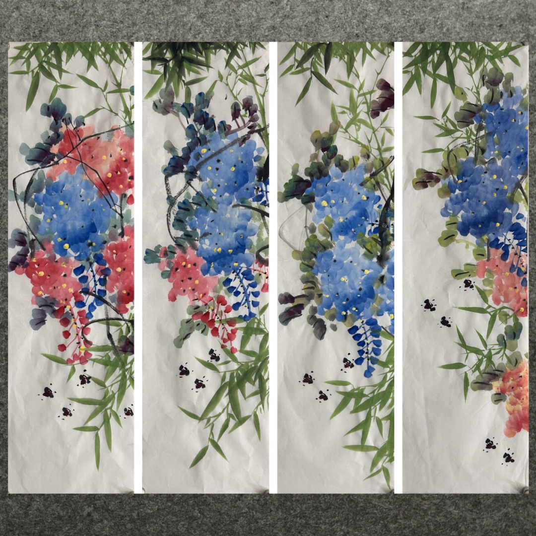 68X18CM国画批发纯手绘花鸟画四尺八开紫藤紫气东来AJ5111721-50