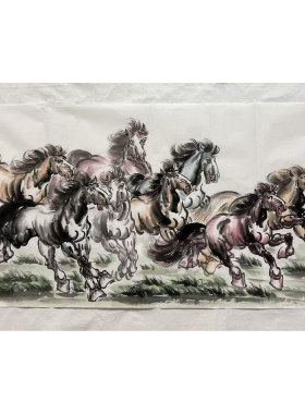 8墨锦轩装饰国画八骏图动物字画纯手绘三尺马 马到成功AH90301-30