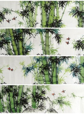 8墨锦轩装饰国画花鸟纯手绘六尺对开竹子 竹报平安AJ3083001-50