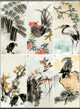 50X24厘米竖幅国画纯手绘仿昌硕花鸟三尺四开花鸟画AW4102101-30