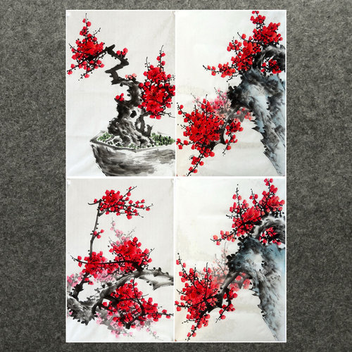 四尺三开花鸟画8墨锦轩梅花