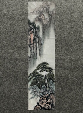 115X34厘米条幅国画纯手绘四尺对开山水画源远流长AF6011701-5