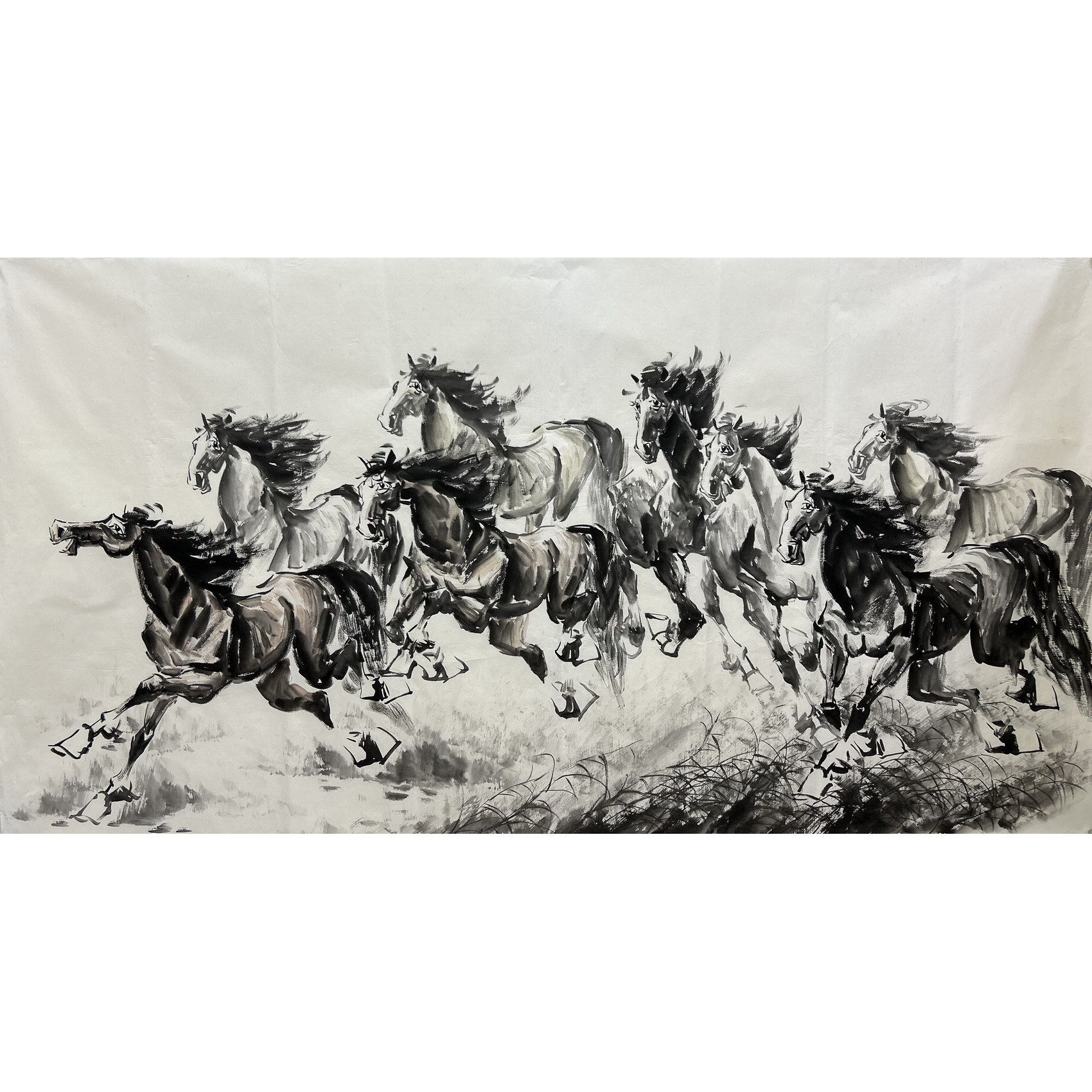 画面上有黄点国画骏马动物纯手绘六尺马八骏马到成功AC6050801-8