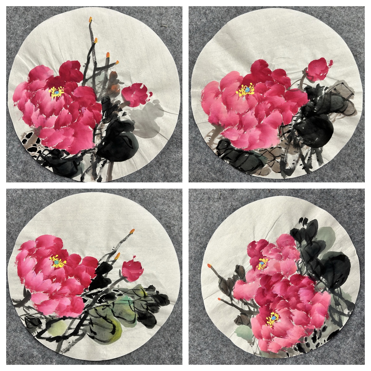 8墨锦轩玄关装饰国画纯手绘花鸟画圆形牡丹花开富贵AX4121761-100图片