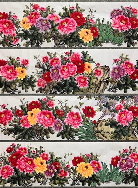 240X60厘米装饰国画花鸟画纯手绘八尺对开牡丹紫藤AV6013131-40
