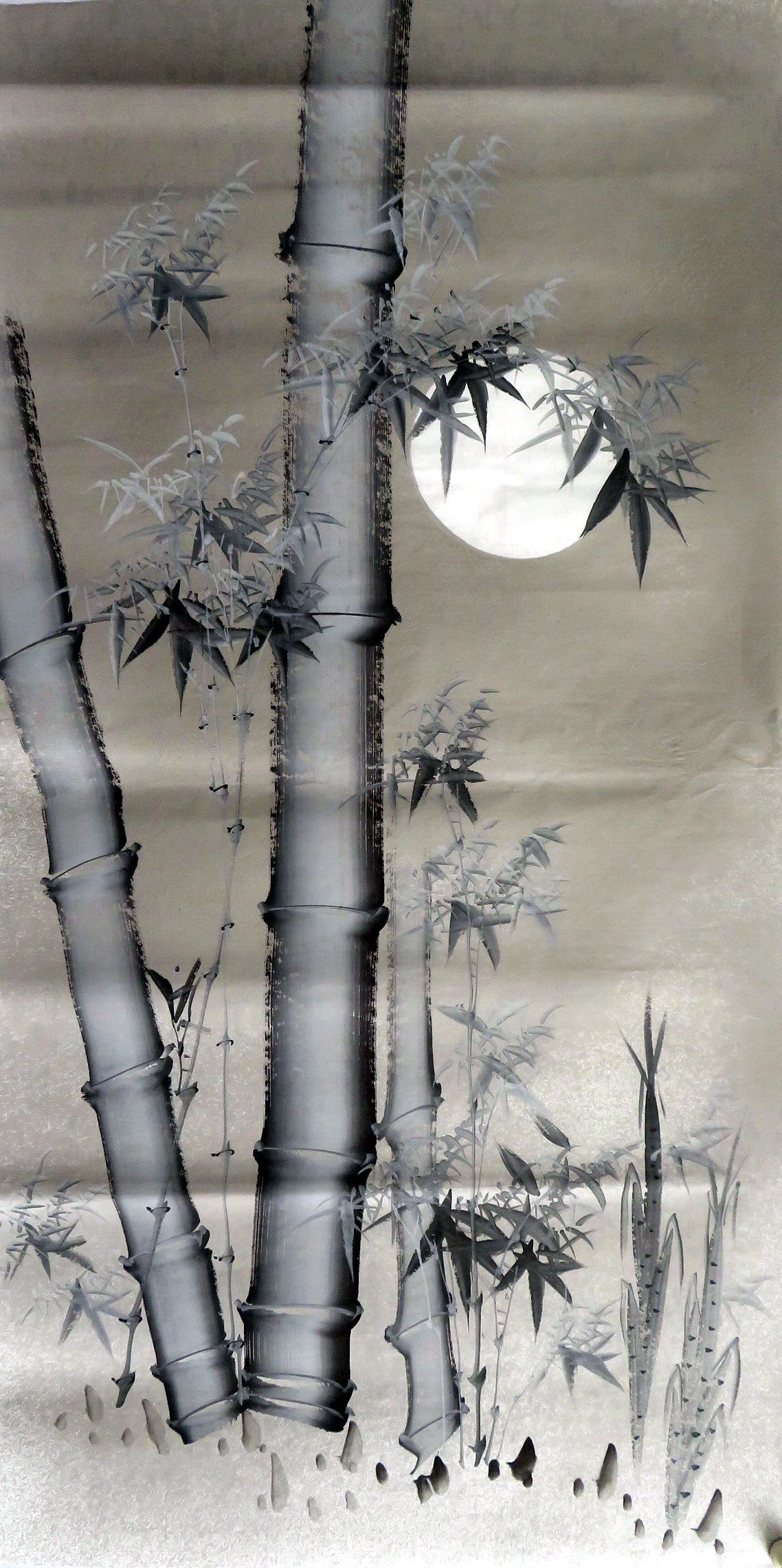 8墨锦轩中堂玄关国画纯手绘花鸟四尺竹子夜竹竹报平安aa1050325