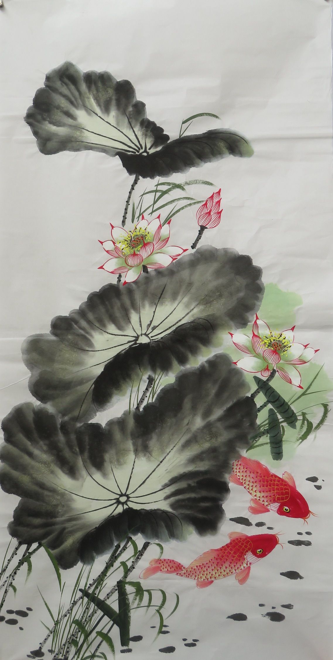 【8墨锦轩】特价中堂装饰国画纯手绘花鸟画四尺荷花鱼连年有余17