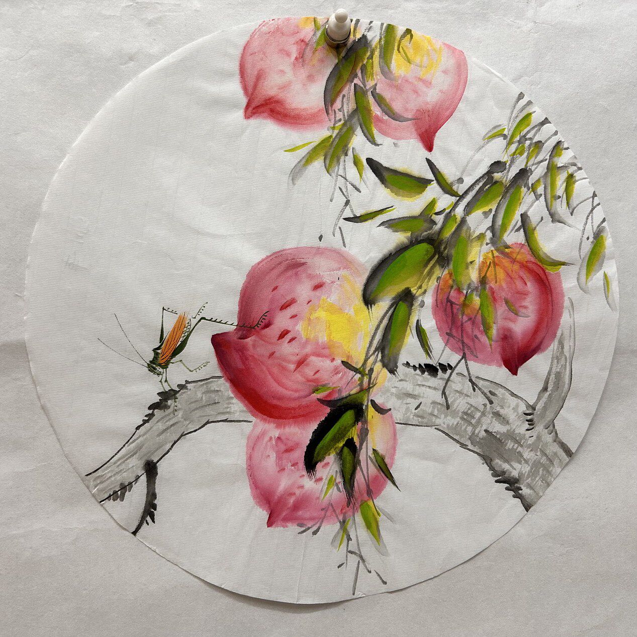 8墨锦轩直径32CM装饰字画国画纯手绘圆形寿桃花鸟画AT5070175-100