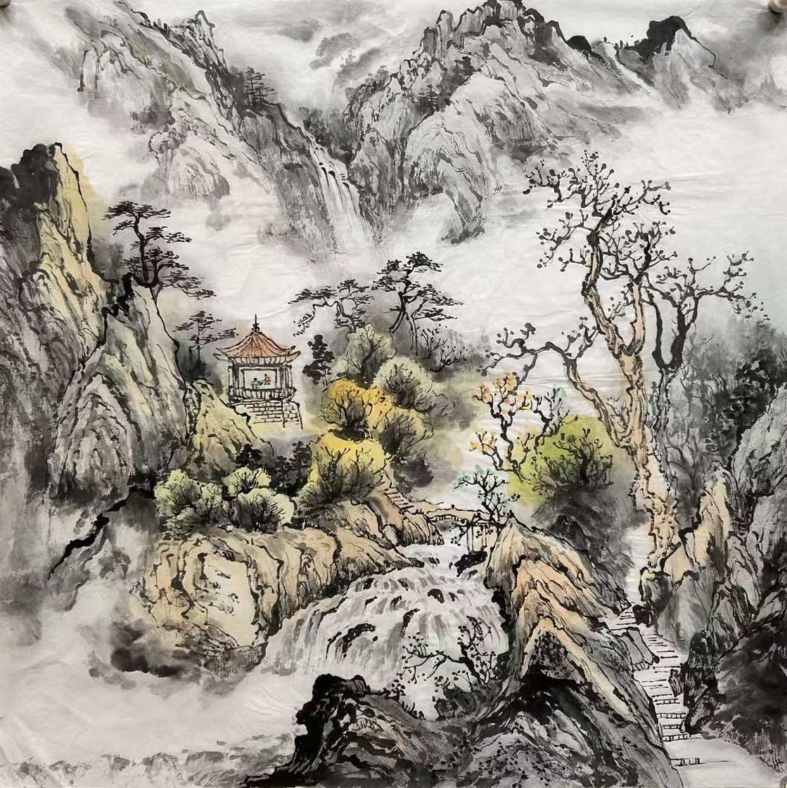 8墨锦轩精品装饰国画纯手绘仿古字画四尺斗方山水画AY4031001-4