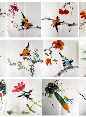 赵少昂纯手绘四尺八开花鸟画