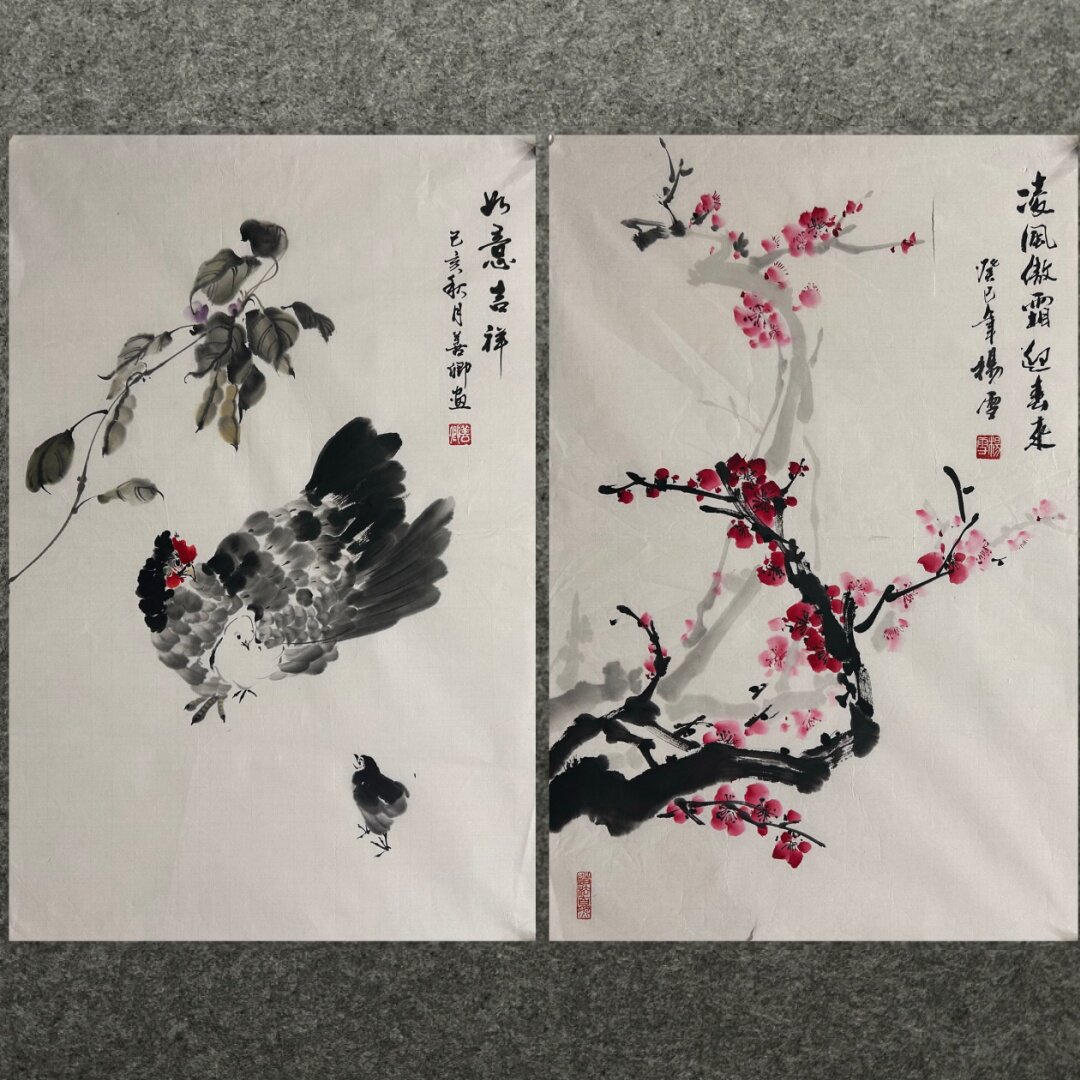 66X43厘米中堂精品国画纯手绘花鸟四尺三开荷花牡丹AG5031701-32