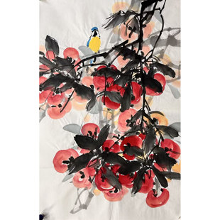 68X45厘米中堂裝 飾國畫純手繪花鳥水果四尺三開柿子M5091567