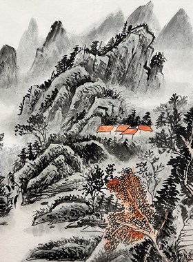 8墨锦轩玄关装饰国画纯手绘四尺斗方山水画 峡江图AG3083001-15