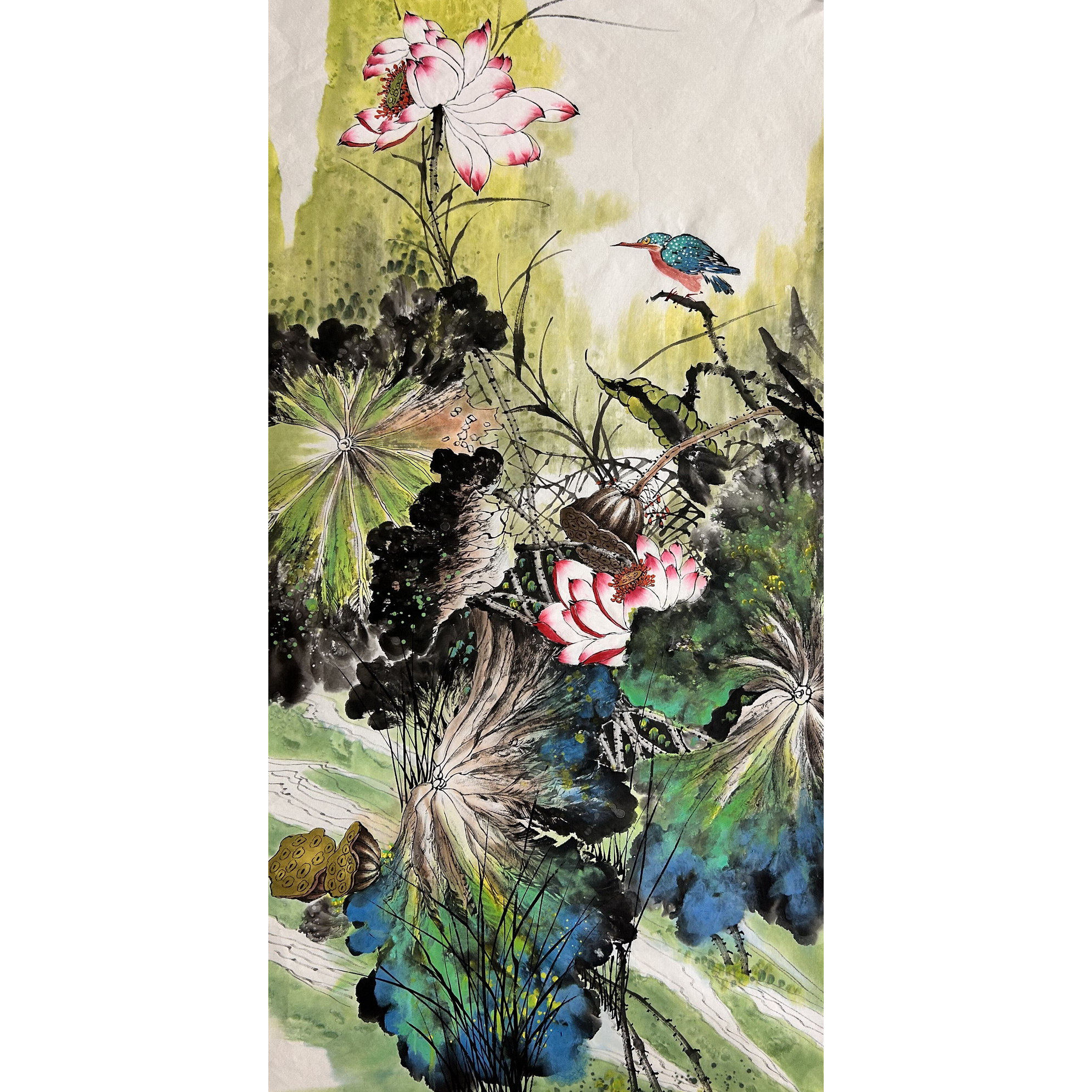 8墨锦轩精品中堂酒店装饰国画花鸟画纯手绘四尺荷花AW5080501-10