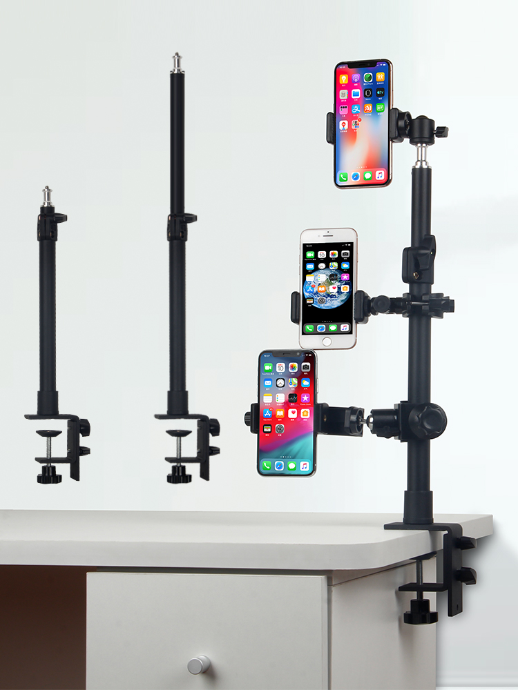 手机桌面支架俯拍网红直播伸缩杆多功能三脚架圆管固定多机位配件