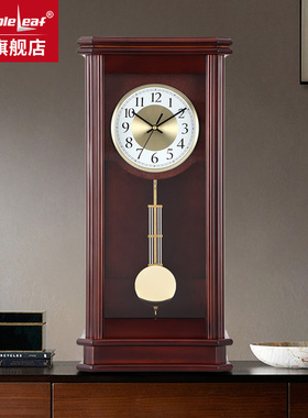 枫叶实木座钟老式大号挂钟客厅复古报时台钟简约中式家居钟表摆件