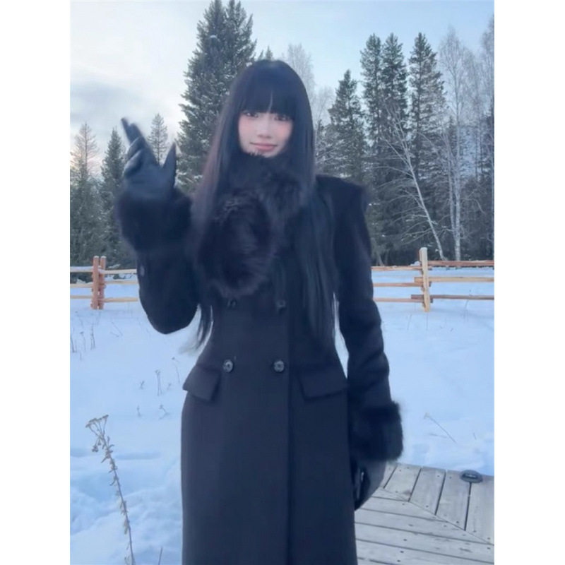 法式赫本风高级感廓形收腰呢子大衣冬季新款中长款保暖毛呢外套女