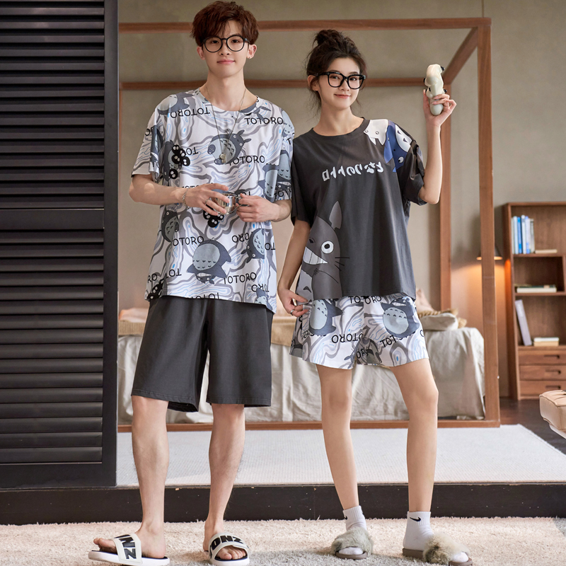 情侣短袖睡衣夏季莫代尔男女士家居服卡通动漫字母龙猫大码套装秋