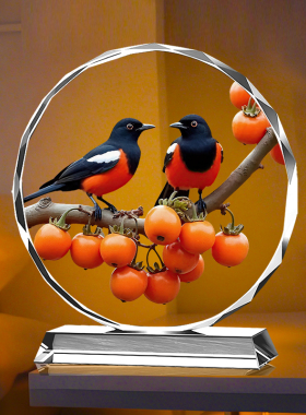 双喜临门水晶摆件柿子喜鹊高档家居客厅酒柜乔迁礼物桌面装饰摆台