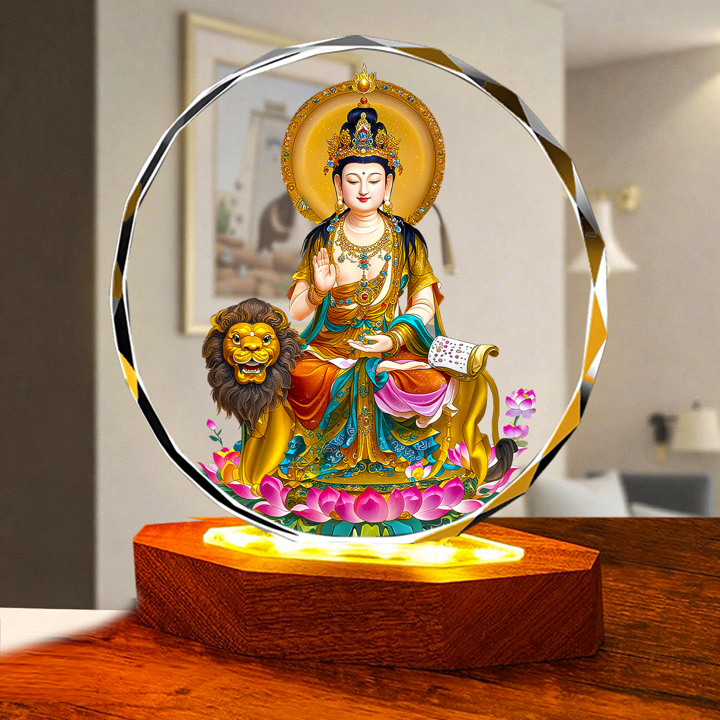 结缘文殊菩萨佛像画像水晶摆台摆件居家家用供奉佛像密宗唐卡寺庙