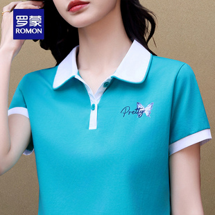 上衣 罗蒙品牌气质短袖 女夏季 T恤新款 2025翻领减龄纯棉休闲polo衫