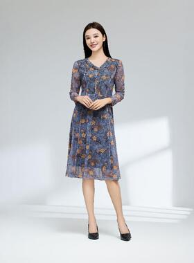 琳丹乐2024新品灰花网纱连衣裙49070